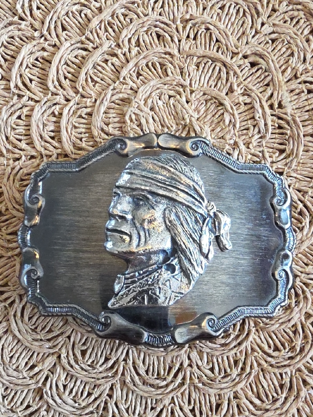 Vintage 80's Indian Chief Belt Buckle Raintree Apache Warrior Heavy Metal